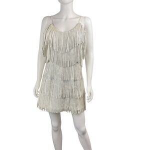 Fringe Dress Sleeveless Mini Dress White Embellished Party Cocktail